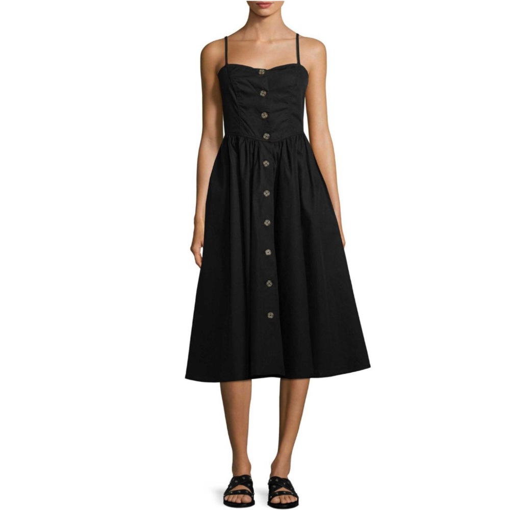 Free People Button Front Black Midi Dress